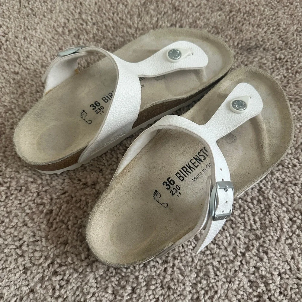 Birkenstock Gizeh Sandals Womens 36 White Birko-Flor Thong Buckle Comfort Shoes